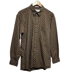 Vintage Jhane Barnes Mens Shirt M Brown Abstract Geometric Japanese Fabric 90s